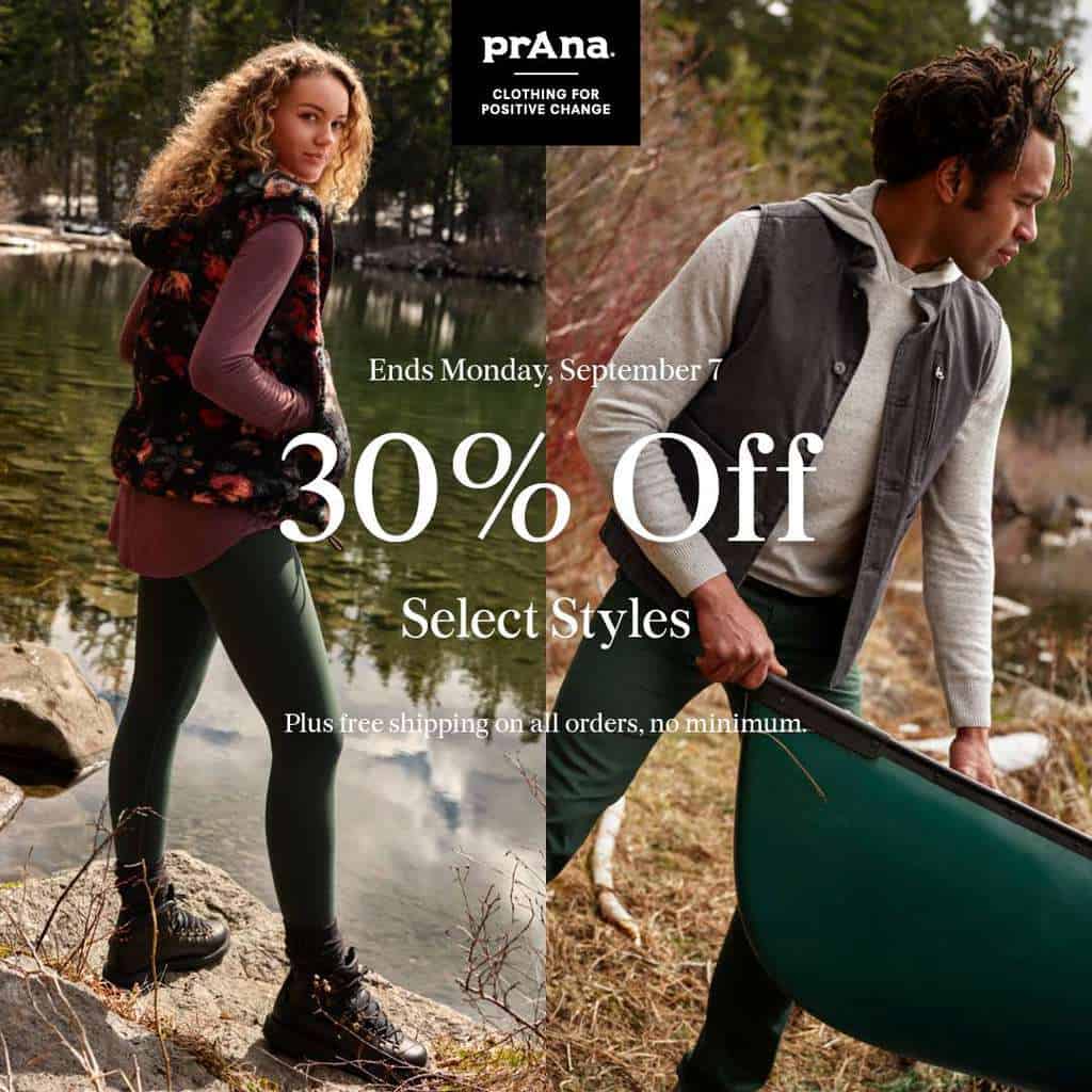 prana labor day sale 30 percent off EcoStylist
